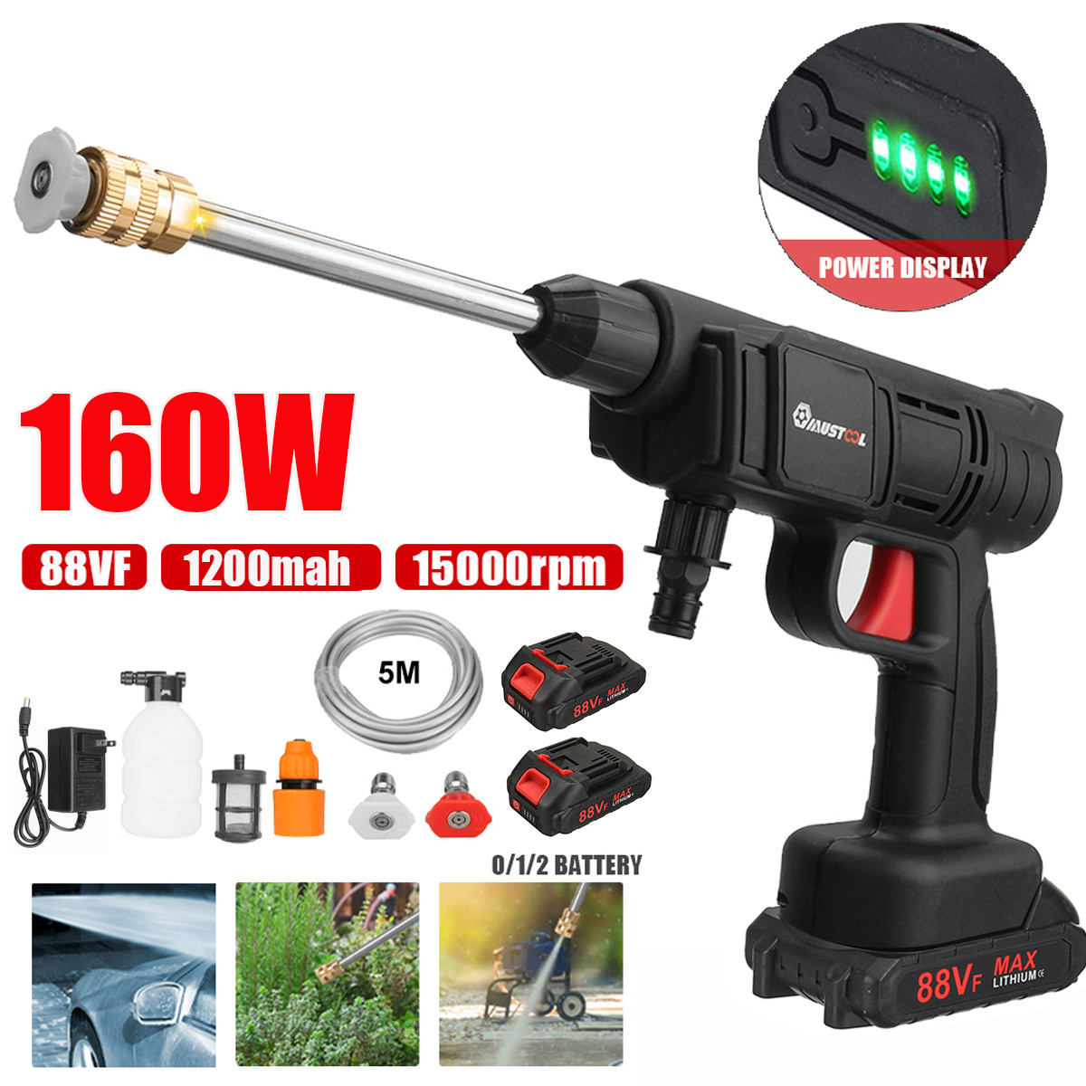 288VF Cordless Electric High Pressure Water spray gun Car Washer Cleaner Tool