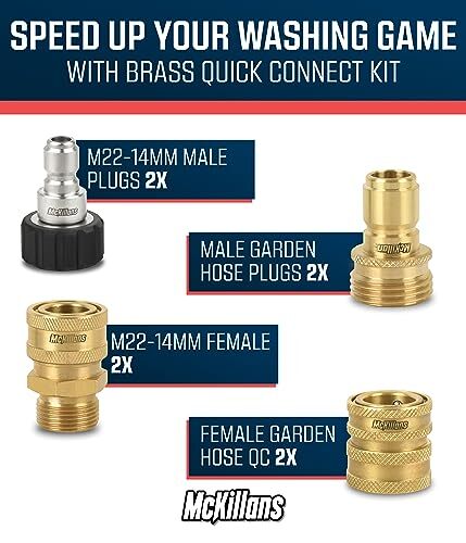 McKillans® Pressure Washer Quick Connect Kit, M22-14mm to 3/8″ Male Female Quick