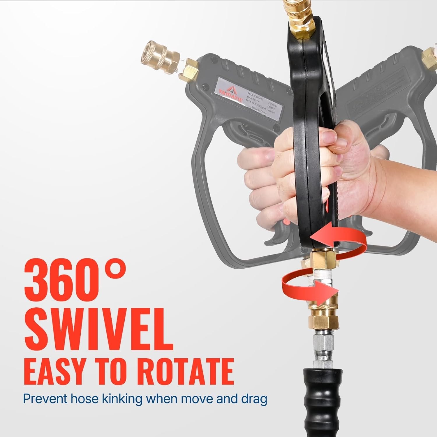 Pressure Washer Short Gun 5000 PSI – 3/8″ Swivel Plug & M22-14mm Coupler, Power
