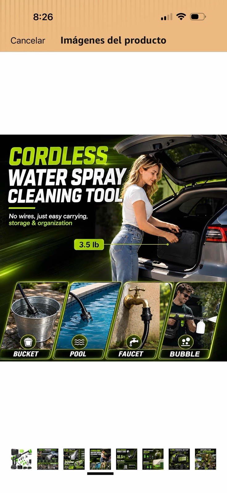YYGGGGHH Cordless Pressure Washer 1300 PSI 48V 300W w/ Case Battery Hose