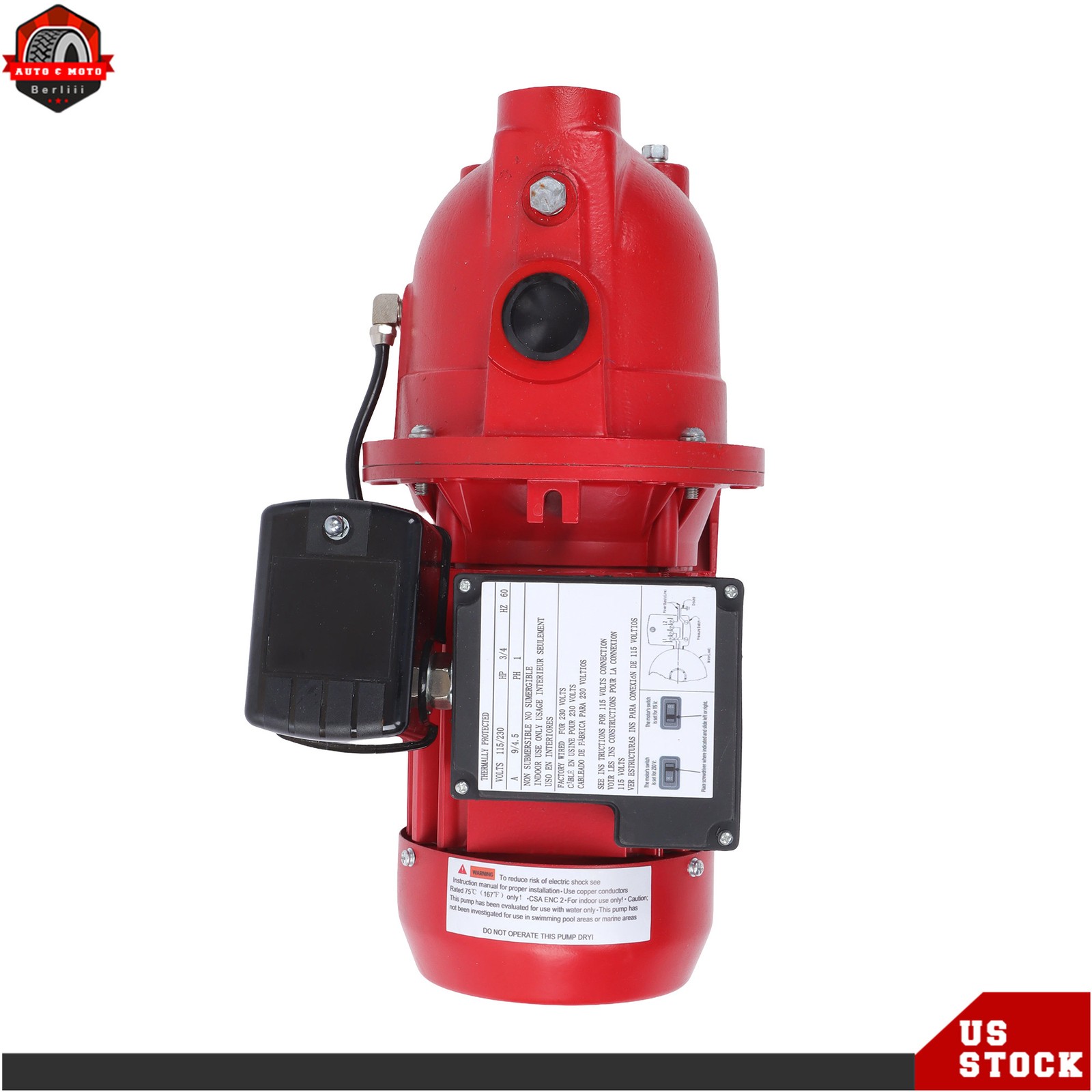 Cast Iron Shallow Well Jet Pump 3/4 HP 13 GPM, 115/230V Dual Voltage, Red