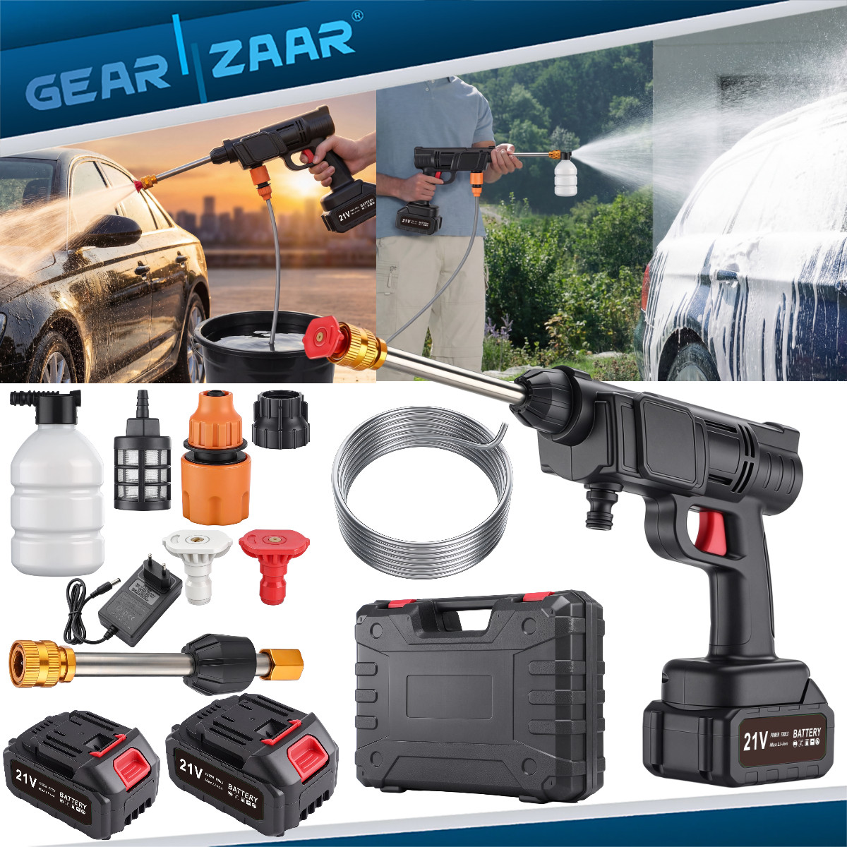 Cordless Electric High Pressure Water Spray Gun Car Washer Portable Cleaner Kits