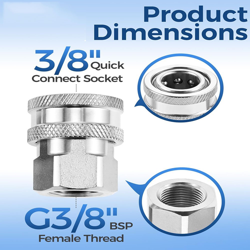 4Pack Stainless Steel G3/8″ BSP Female to Quick Connector For Washing Cars Decks