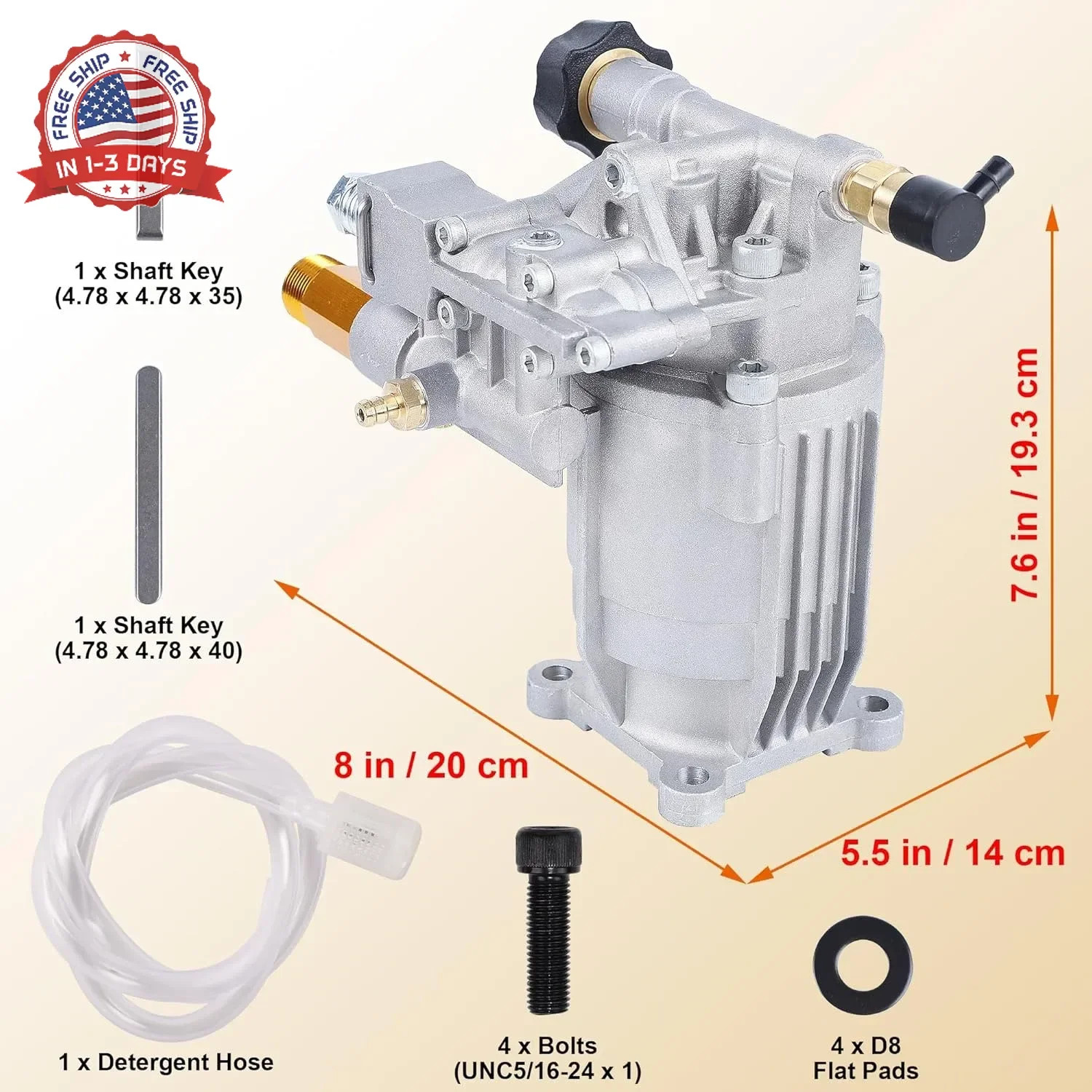 Biswing Pressure Washer Pump, 3/4″ Shaft Horizontal Axial Plunger, 3400 PSI Max,
