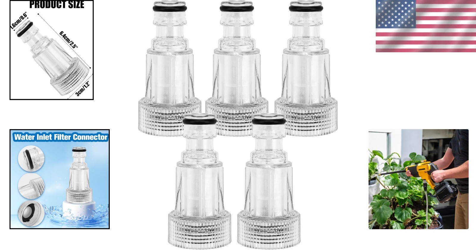 5 Pk Water Inlet Filter Connector for DEWALT 20V MAX DCPW550 Washer