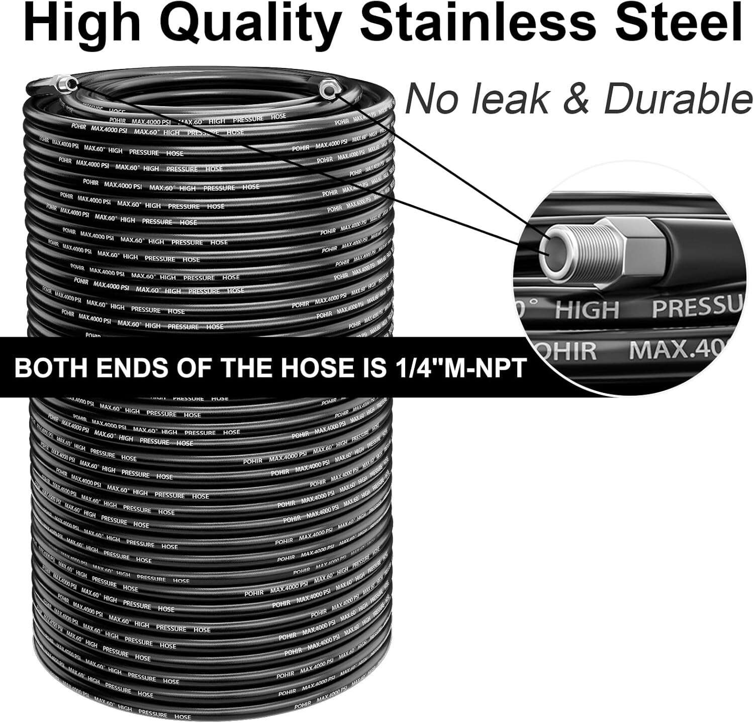 POHIR 200FT Pressure Washer Hose 1/4″ 4000PSI Sewer Jetter Nozzles Hose Kit