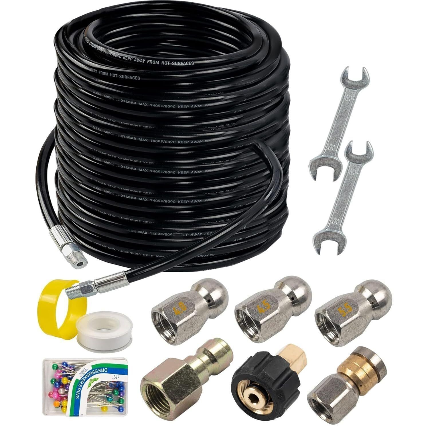 150FT Sewer Jetter Kit for Pressure Washer Drain Cleaner Hose 1/4 Inch NPT