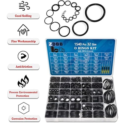 32 Size O-Rings Assortment Kit – 1540 Pcs Nitrile Rubber Set for Automotive, Plu
