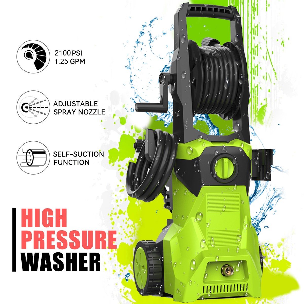 2100PSI 1.25 GPM High Pressure Power Washer Portable Electric Cleaner Machine