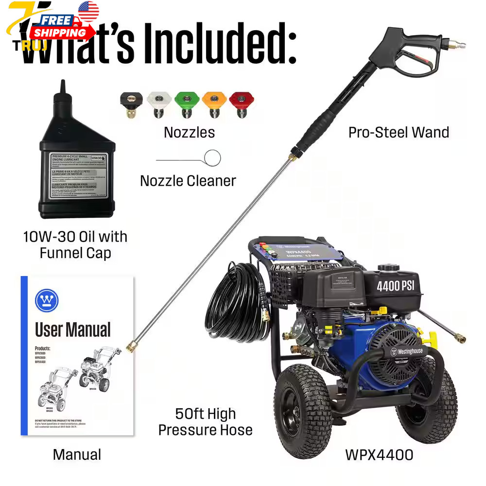 WPX 4400 psi 4.2 GPM 420 CC Cold Water Gas Powered Triplex Pump Pressure Washer