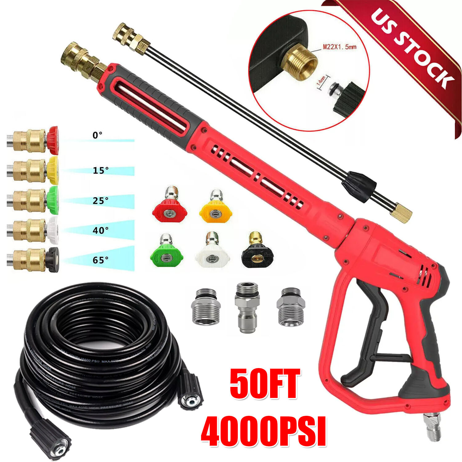 4000PSI High Pressure Car Power Washer Gun Spray Wand Lance Nozzle and Hose Kit