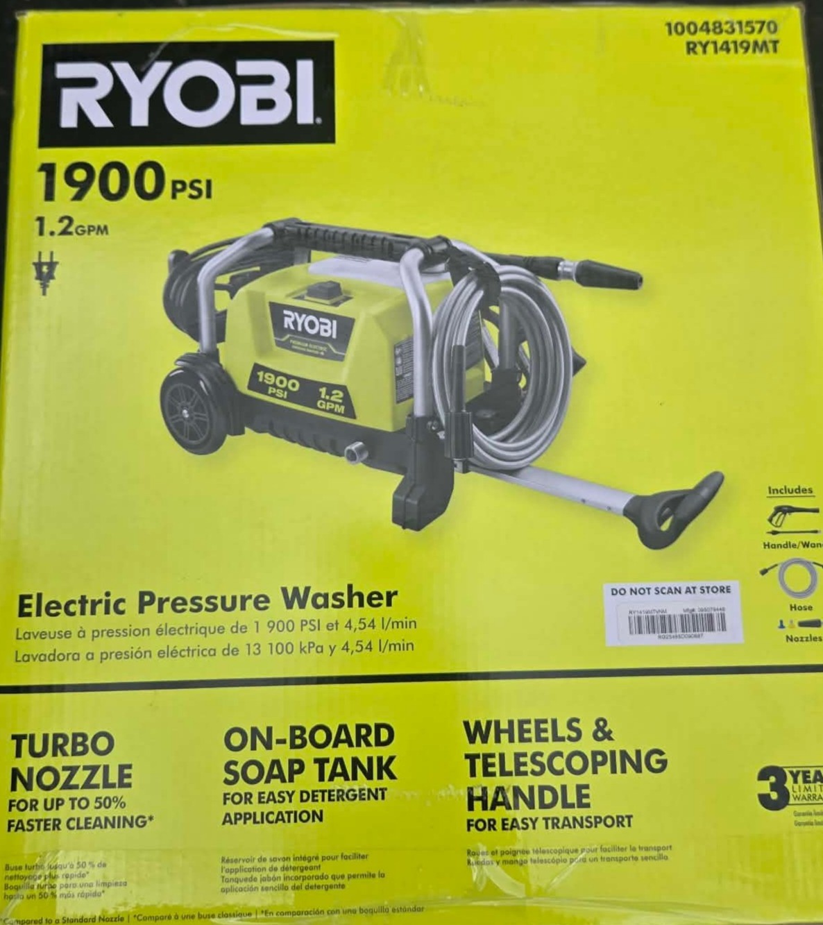 RYOBI RY1419MT 1900 PSI 1.2 GPM Electric Pressure Washer NEW