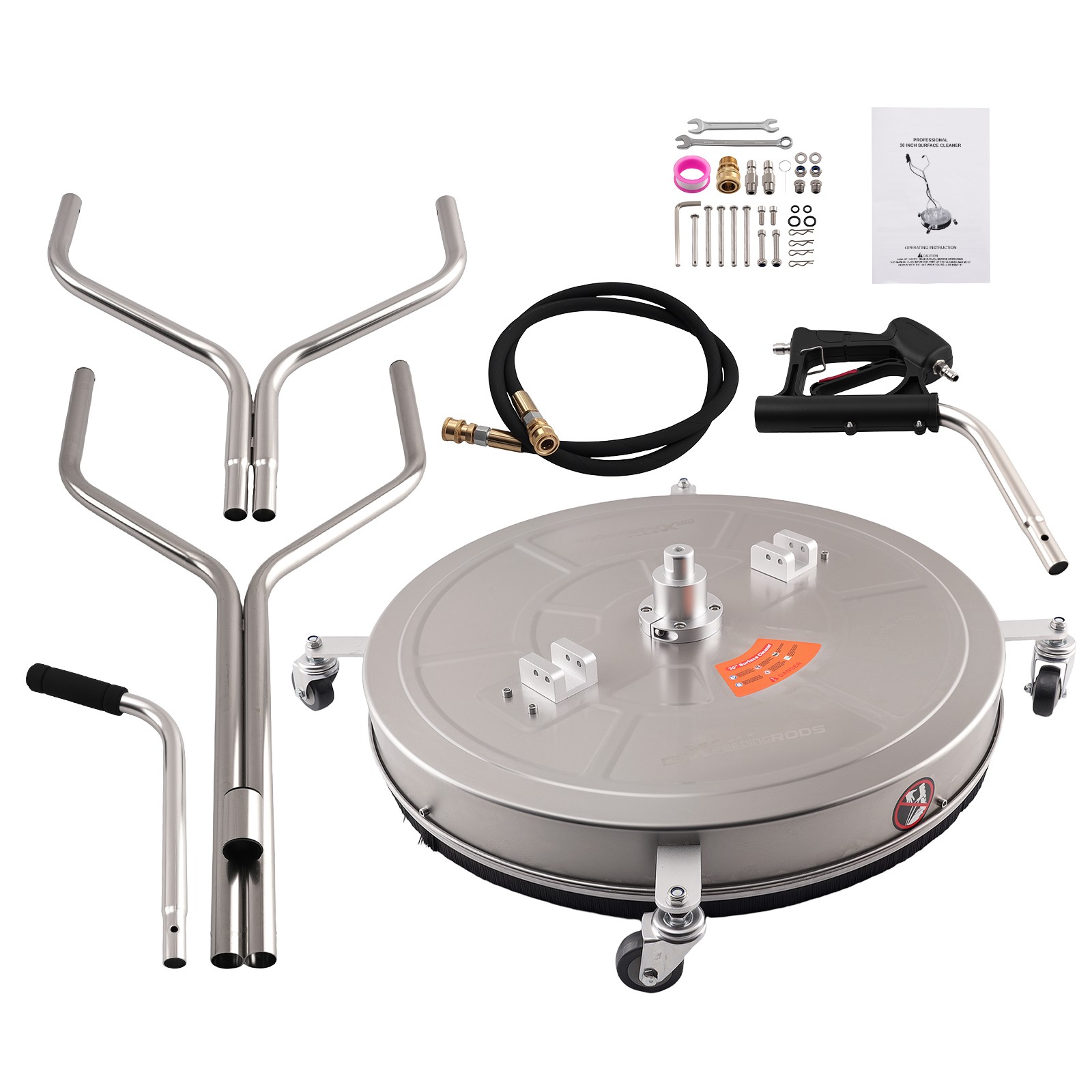 30″ Concrete Cleaner for Pressure Washer 6000 PSI 4 Wheel Stainless Steel