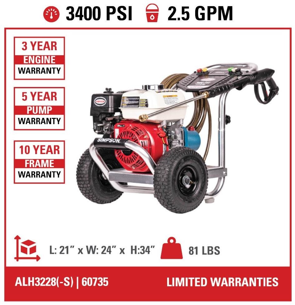 Simpson 60688 4200 PSI 4 GPM Gas Powered Cold Water Pressure