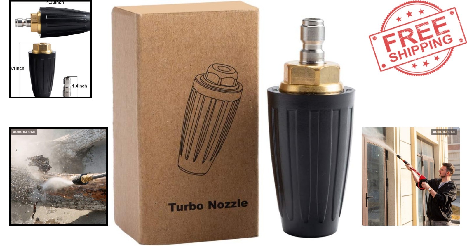 4000 PSI Turbo Nozzle – High Impact Rotating Pressure Washer Tip 1/4″ Connection