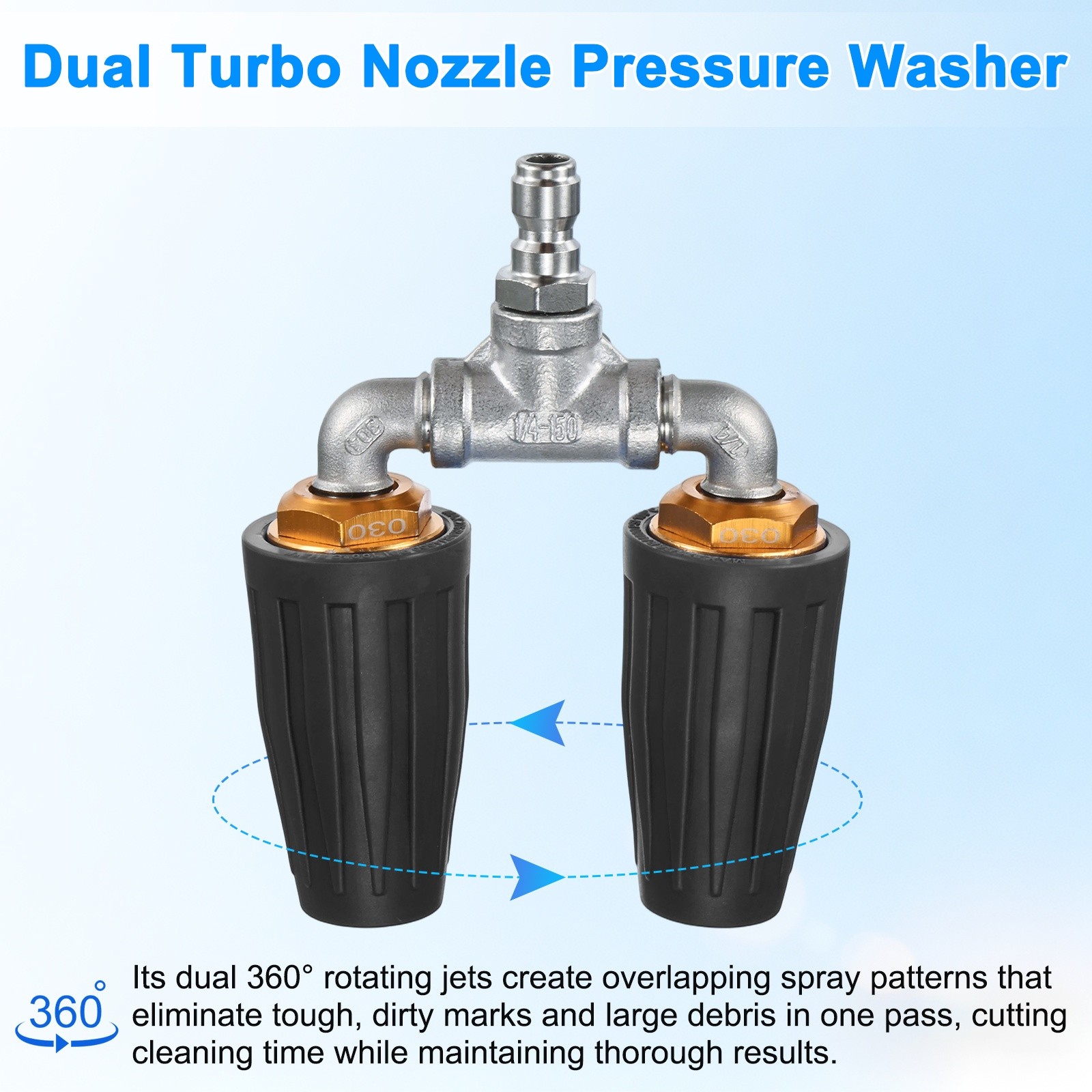 360° Rotating 4000 PSI Turbo Nozzle with 1/4″ Quick Connector[030, Black]