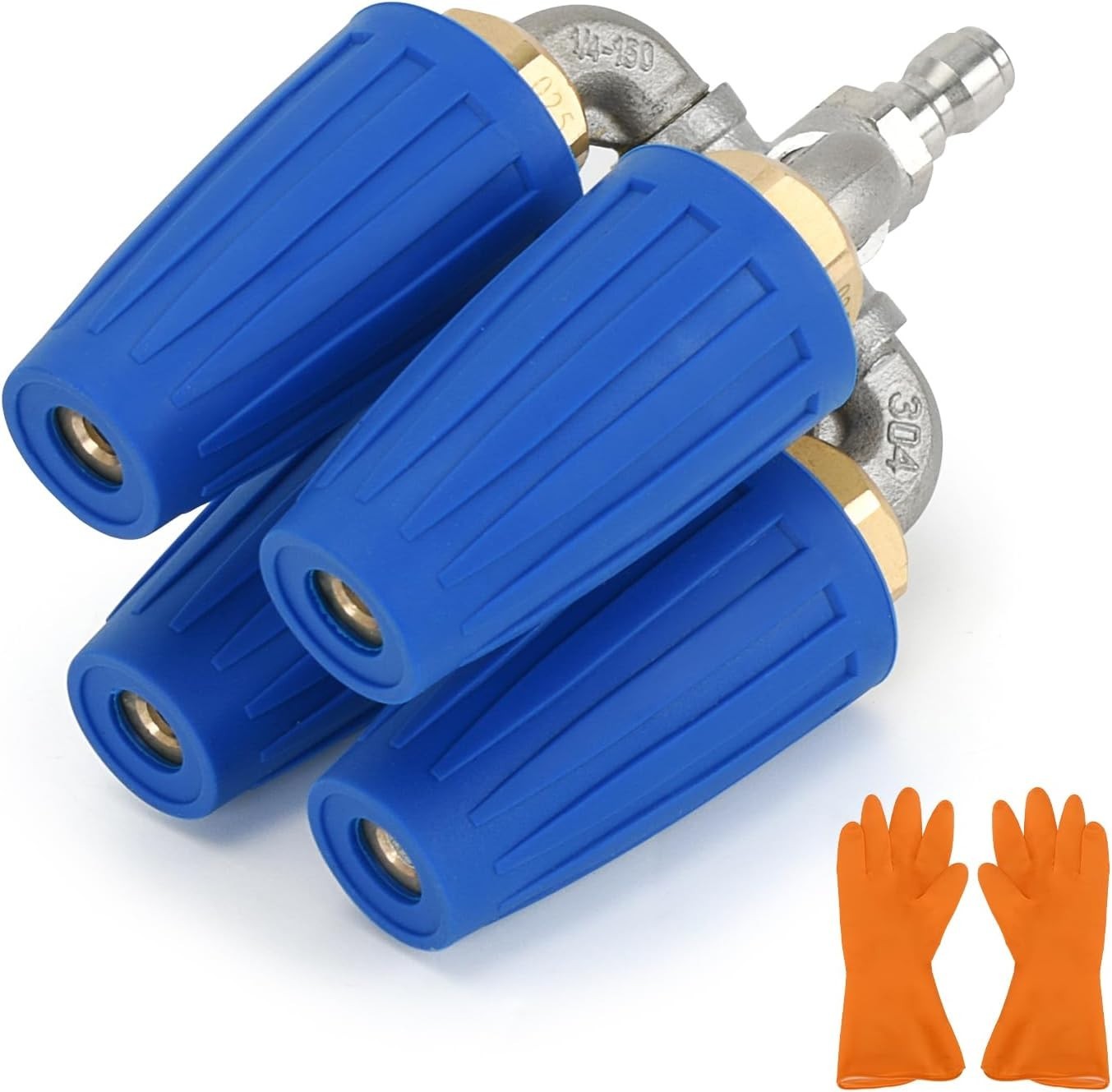 4-in-1 Turbo Nozzle Pressure Washer Tip with Gloves, 2.5 Quadruple, Blue