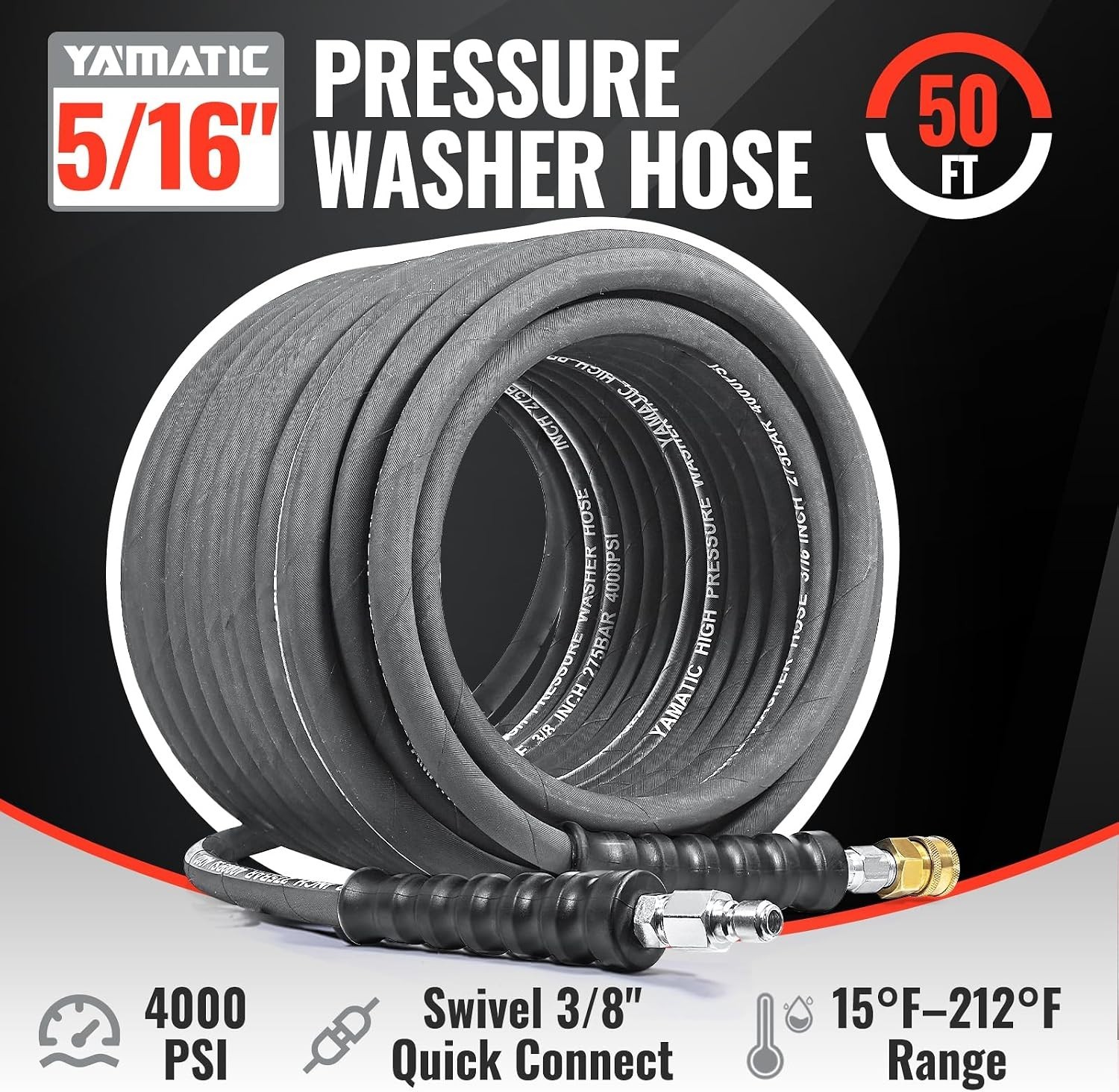 50FT 4000 PSI Steel Wire Braided Hot Water Power Washer Hose