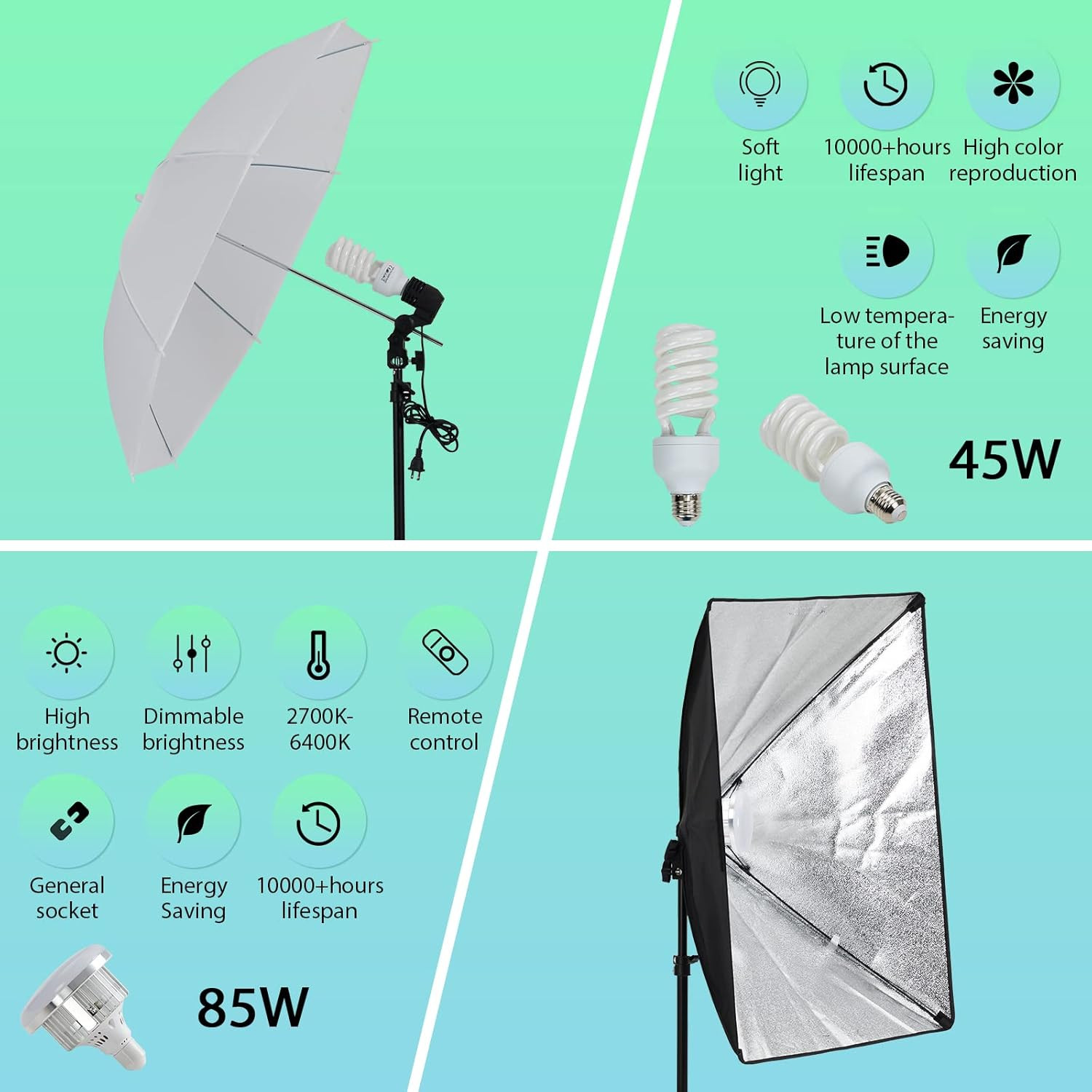 800W 5500K Photography Lighting Kit with Backdrops, 8.5Ft X 10Ft Backdrop Stand,