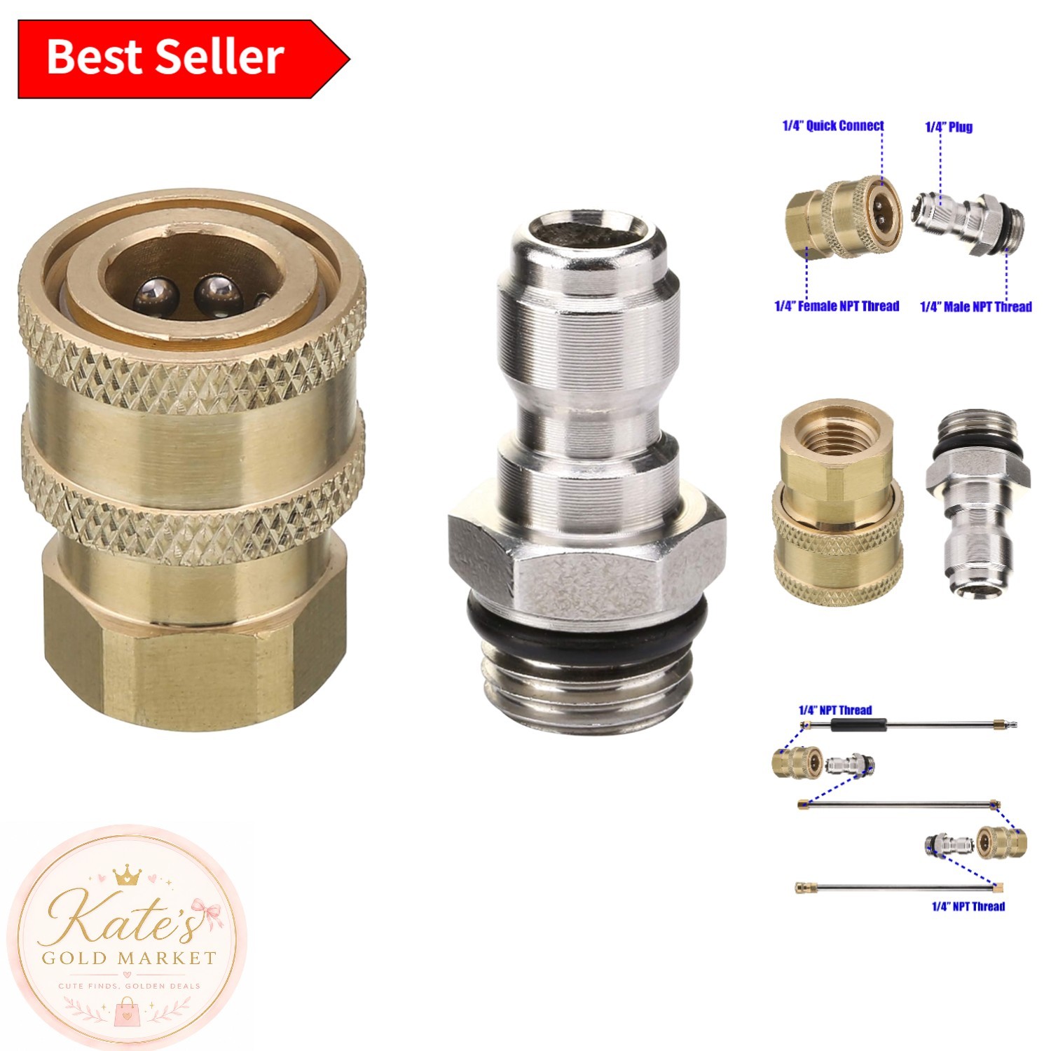 Durable Brass and Stainless Steel Quick Disconnect Pressure Washer Adapter Kit