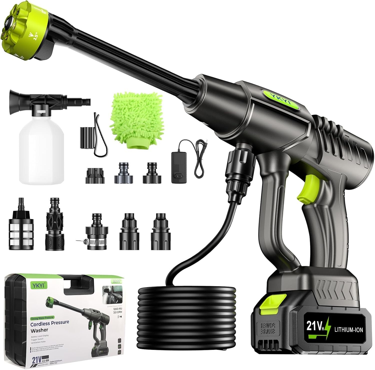 Cordless Pressure Washer 1200 PSI 30 Speed w/ 6-in-1 Nozzle 24FT Hose