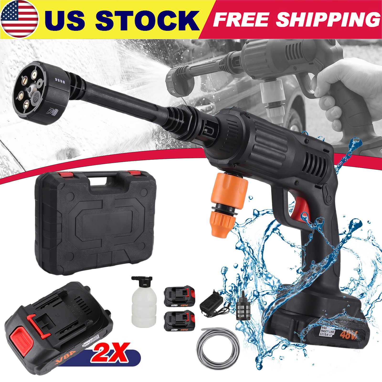 Portable Cordless Electric High Pressure Washer Water Spray Gun Car Cleaner Tool