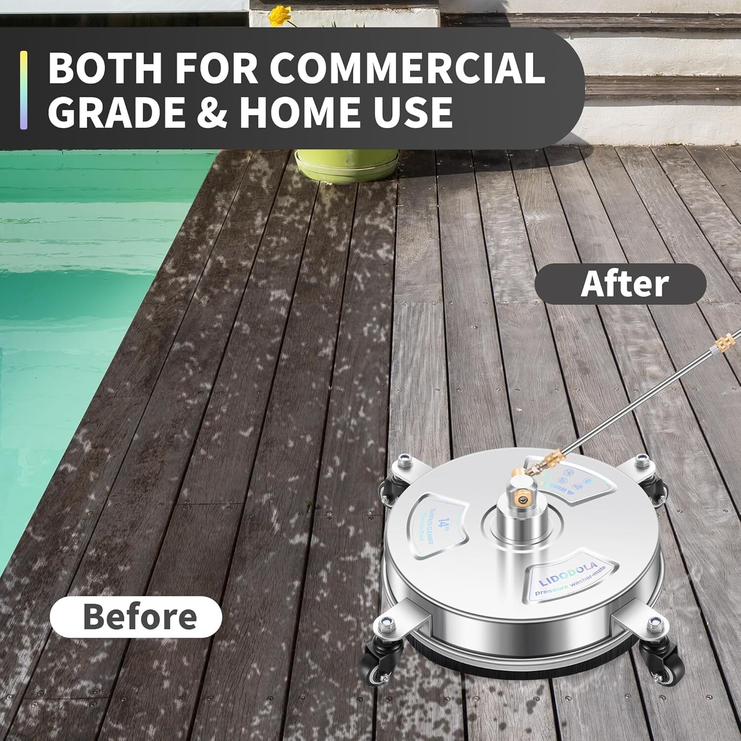 Lightweight 14″ Pressure Washer Surface Cleaner with Quick-Connect Wand Design