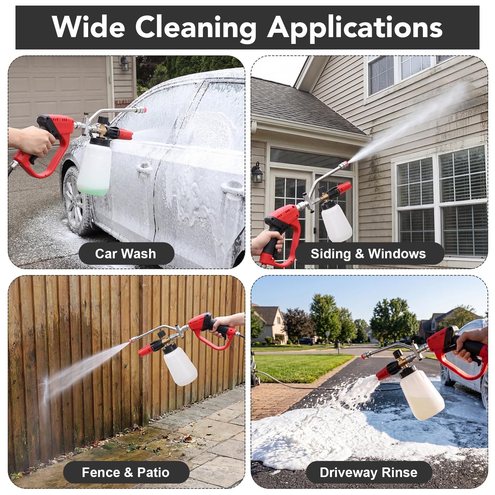 Pressure Washer Foam Cannon, 5000PSI Dual Connector, 2-in-1 Rinse Tool, 6 Nozzle
