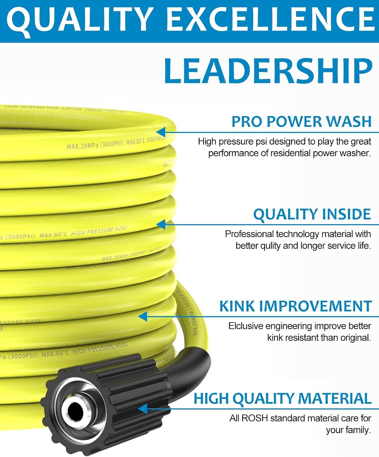 Flexible electric Pressure Washer Hose Kink Resistant Power Hose 35 FT x 1/4″