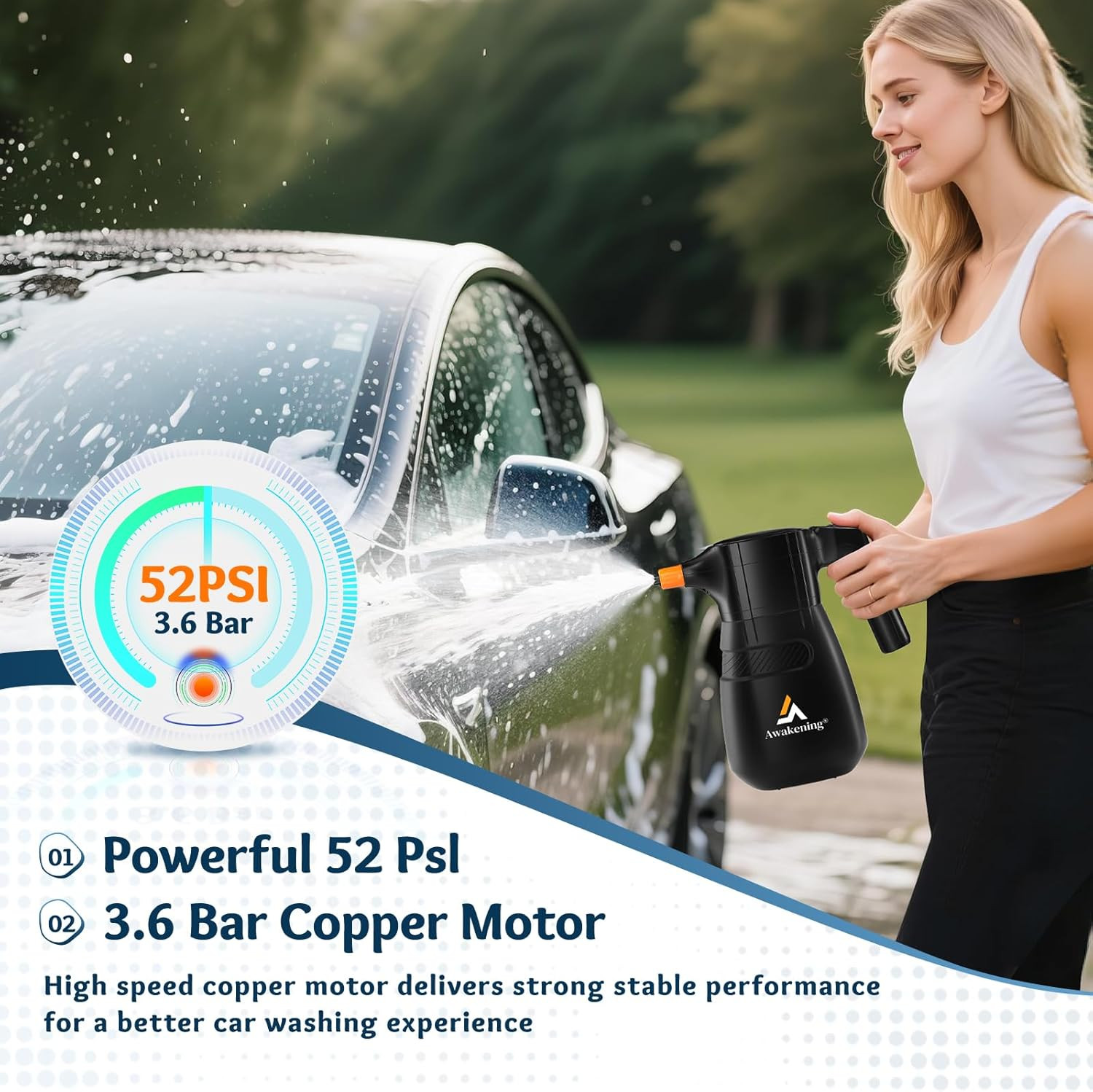 Cordless 2L Electric Foam Cannon – 68Oz Rechargeable Car Detailing Blaster