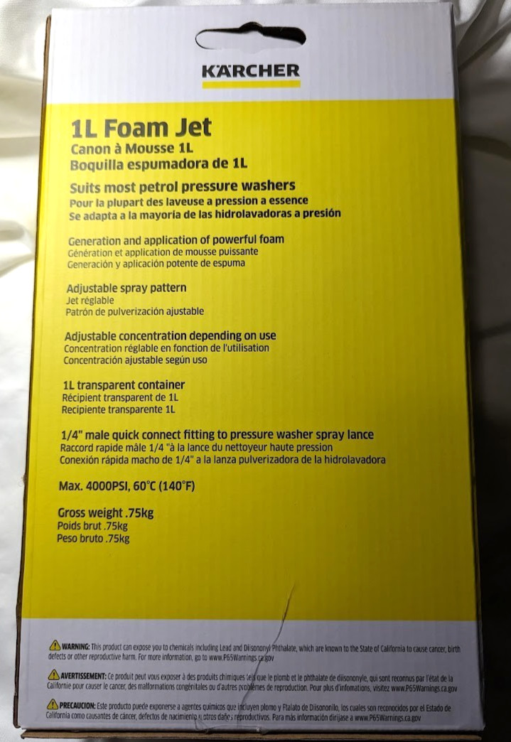 KARCHER 1L Foam Jet 4000 PSI 1/4″ Quick Connect Soap Nozzle 8.756-997.0 SEALED!