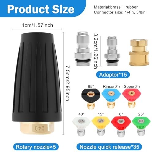 Pressure Washer Nozzle Tips Kit 1/4″ & 3/8″ Quick Connect, 5 Piece