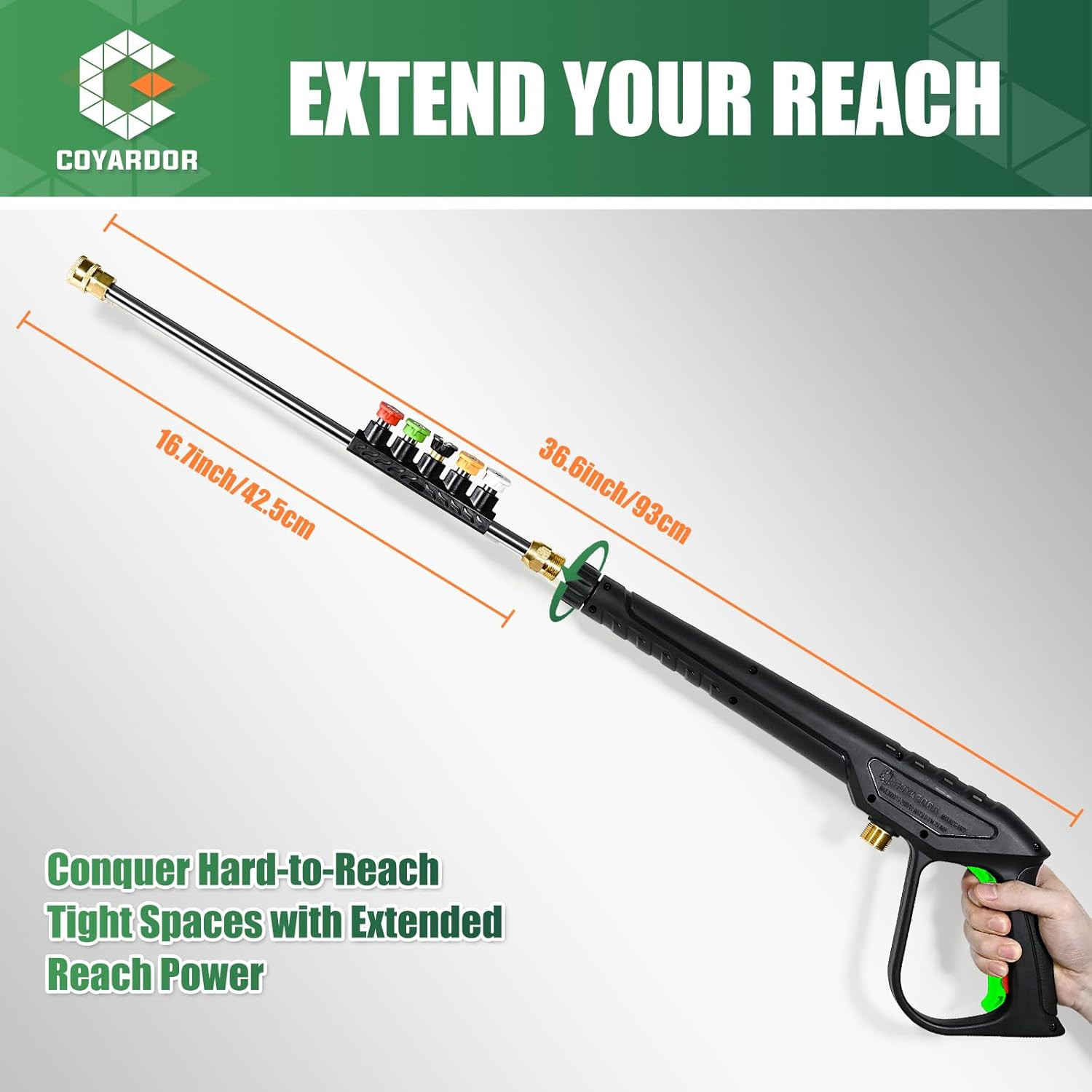 Pressure Washer Gun 3600 PSI with Extension Wand, Nozzle Holder & 5 Spray Tips,
