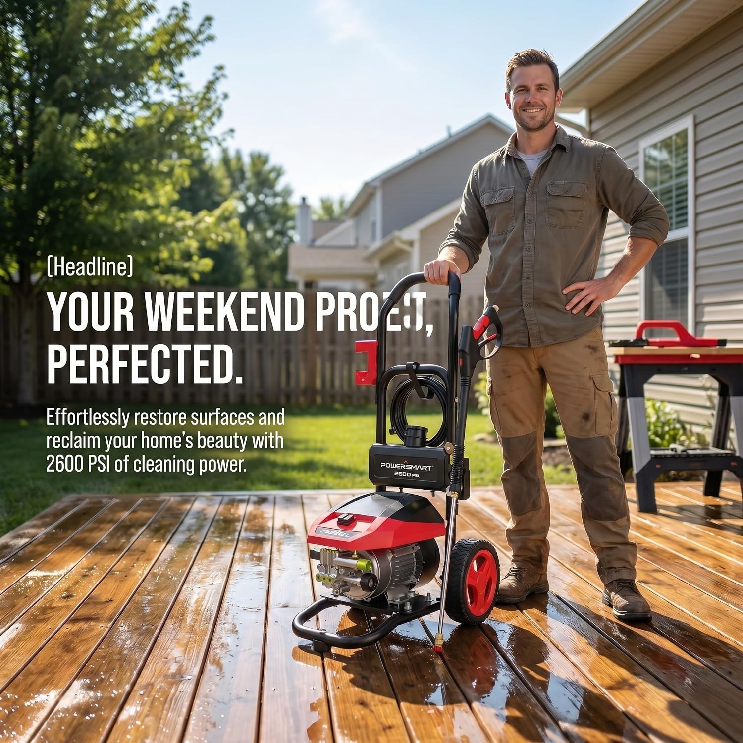 Versatile Electric Pressure Washer – 2600 PSI with 5 Quick-Connect Nozzles