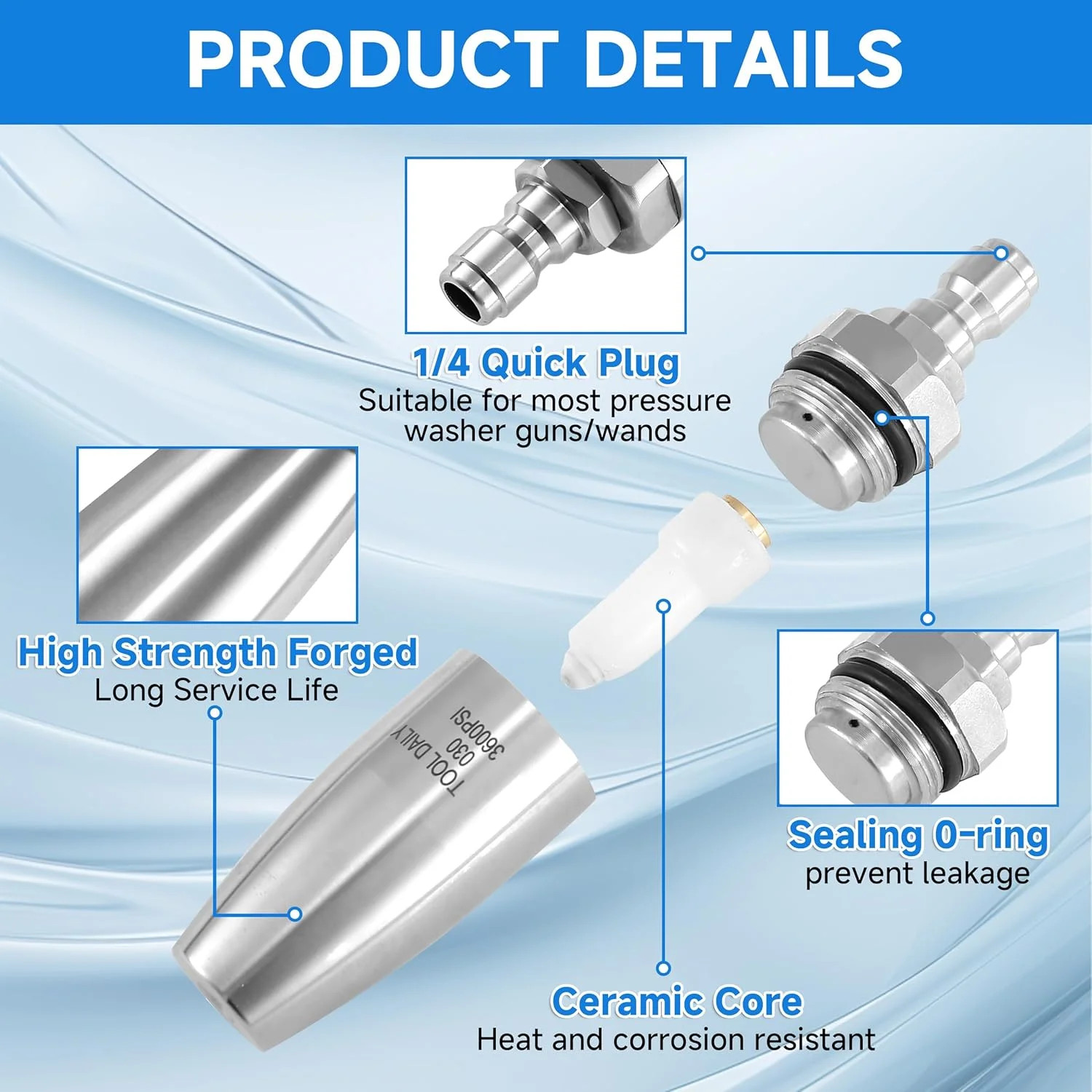 360 Rotating Turbo Nozzle Pressure Washer Stainless Steel 3600PSI Tool