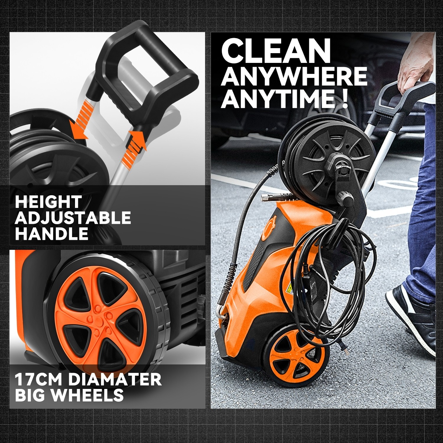 1800W Electric Pressure Washer 2176 PSI 2.4 GPM Car Patio Deck Cleaner