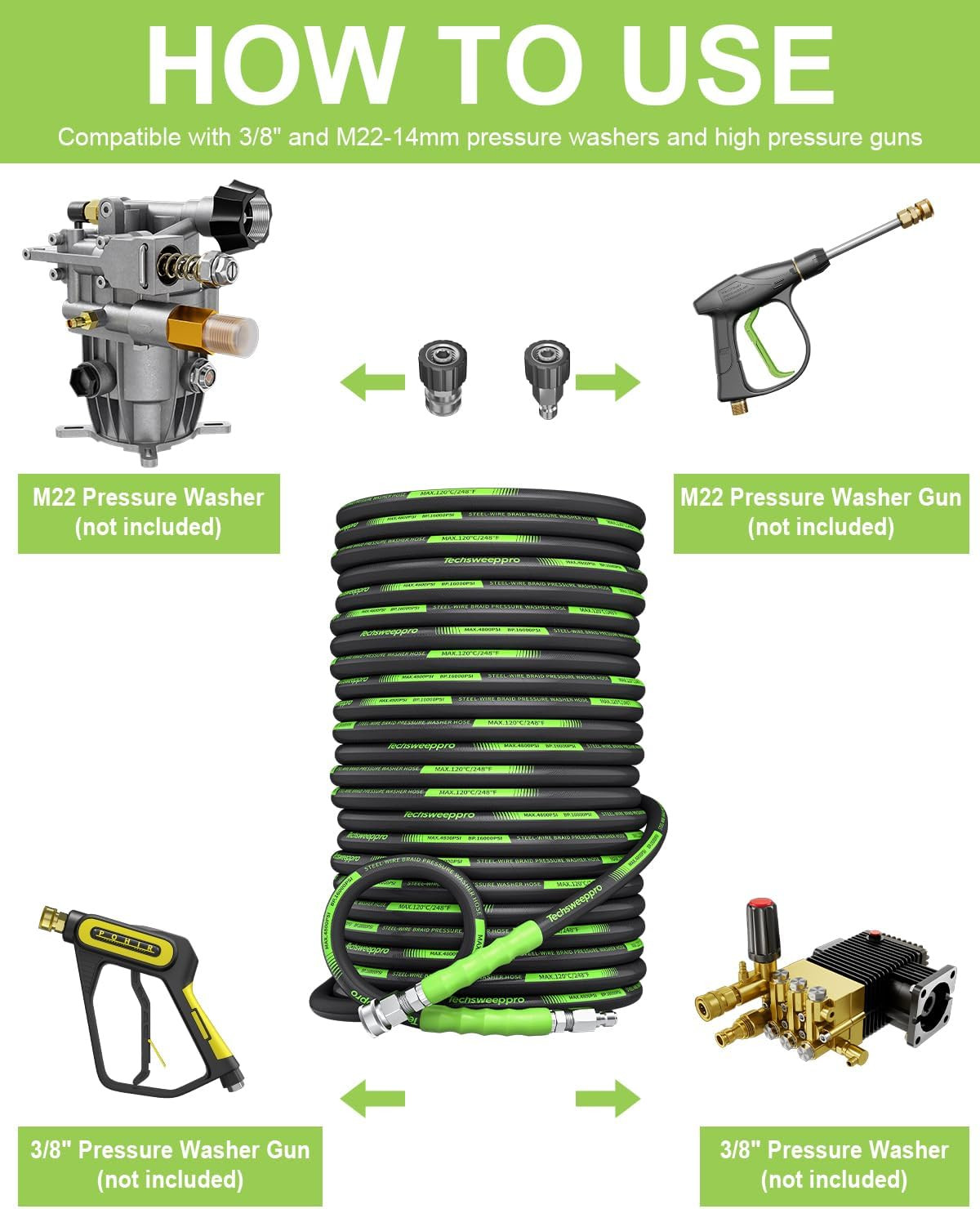 4800PSI Pressure Washer Hose 25FT with 3/8″ Swivel Quick Connect for Cold/Hot Wa