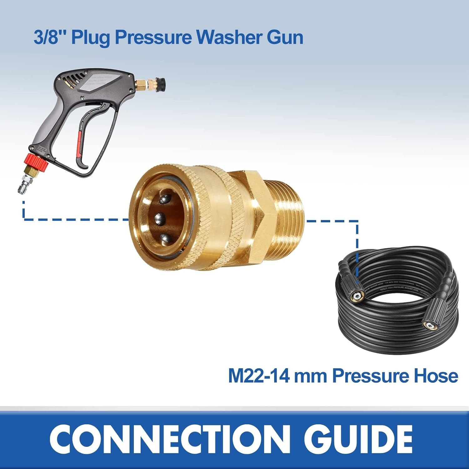 TOOLCY 4000 psi Power Washer Adapters M22-14mm Male to 3/8” Socket Coupler