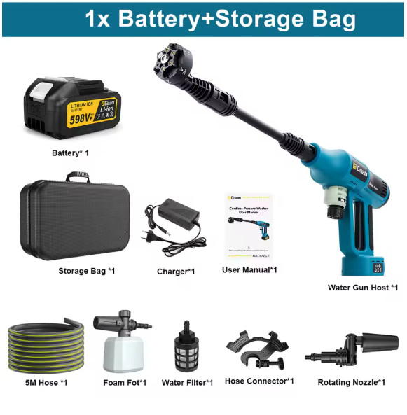 Gisam 250Bar Brushless Electric High Pressure Washer Gun 4Gear