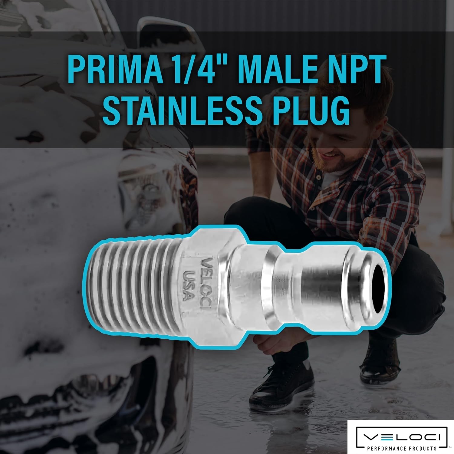 Veloci Prima 1/4″ Stainless Steel Male NPT Quick Coupler Plug – Pressure Washers