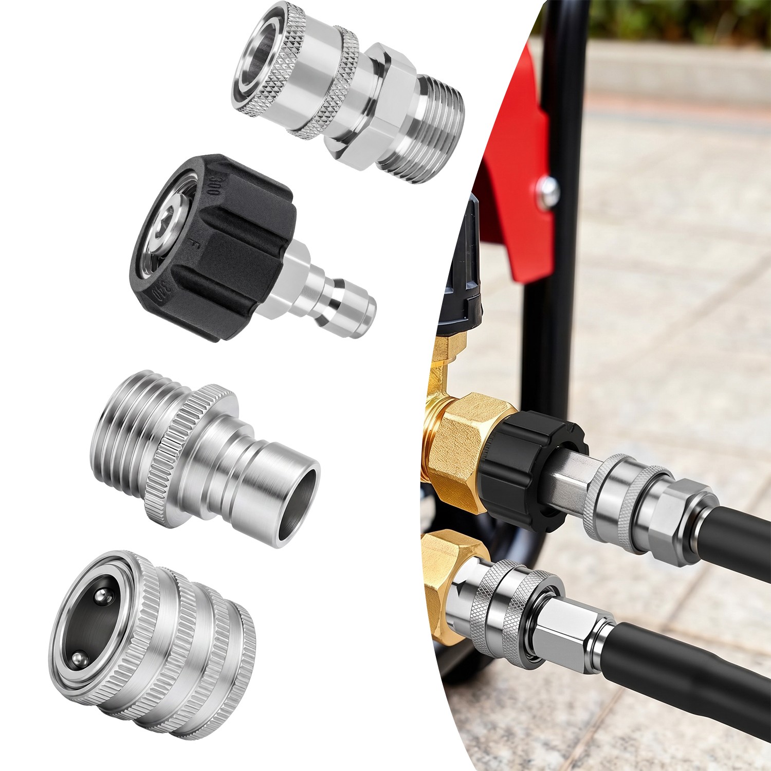 4Pc Pressure Washer Adapter Set Quick Disconnect Kit M22 Swivel to 3/8” Connect