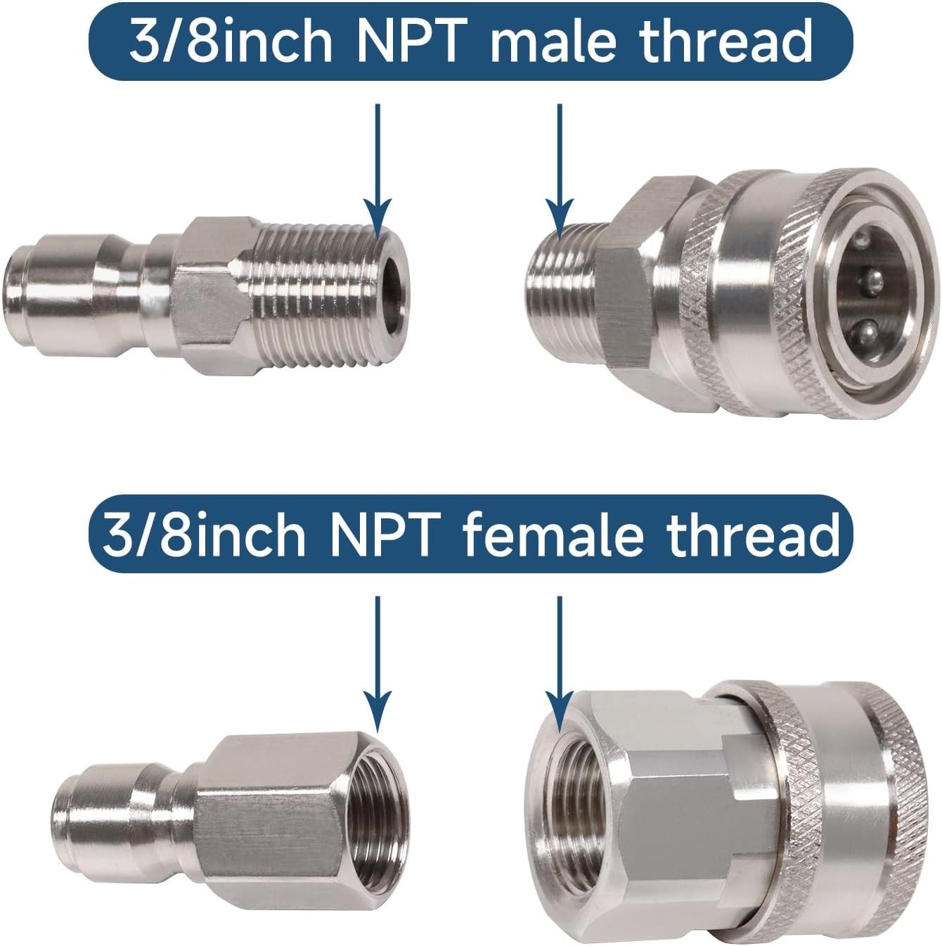 3/8 Inch Quick Connect Fittings for Pressure Washers Stainless Steel Adapter