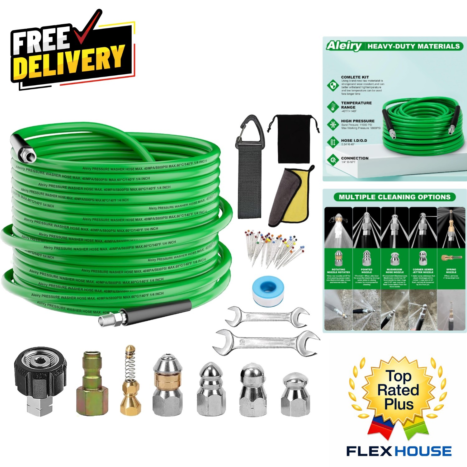 Comprehensive 14-Piece Sewer Jetter Kit – 50FT Hose with Quick Connect System