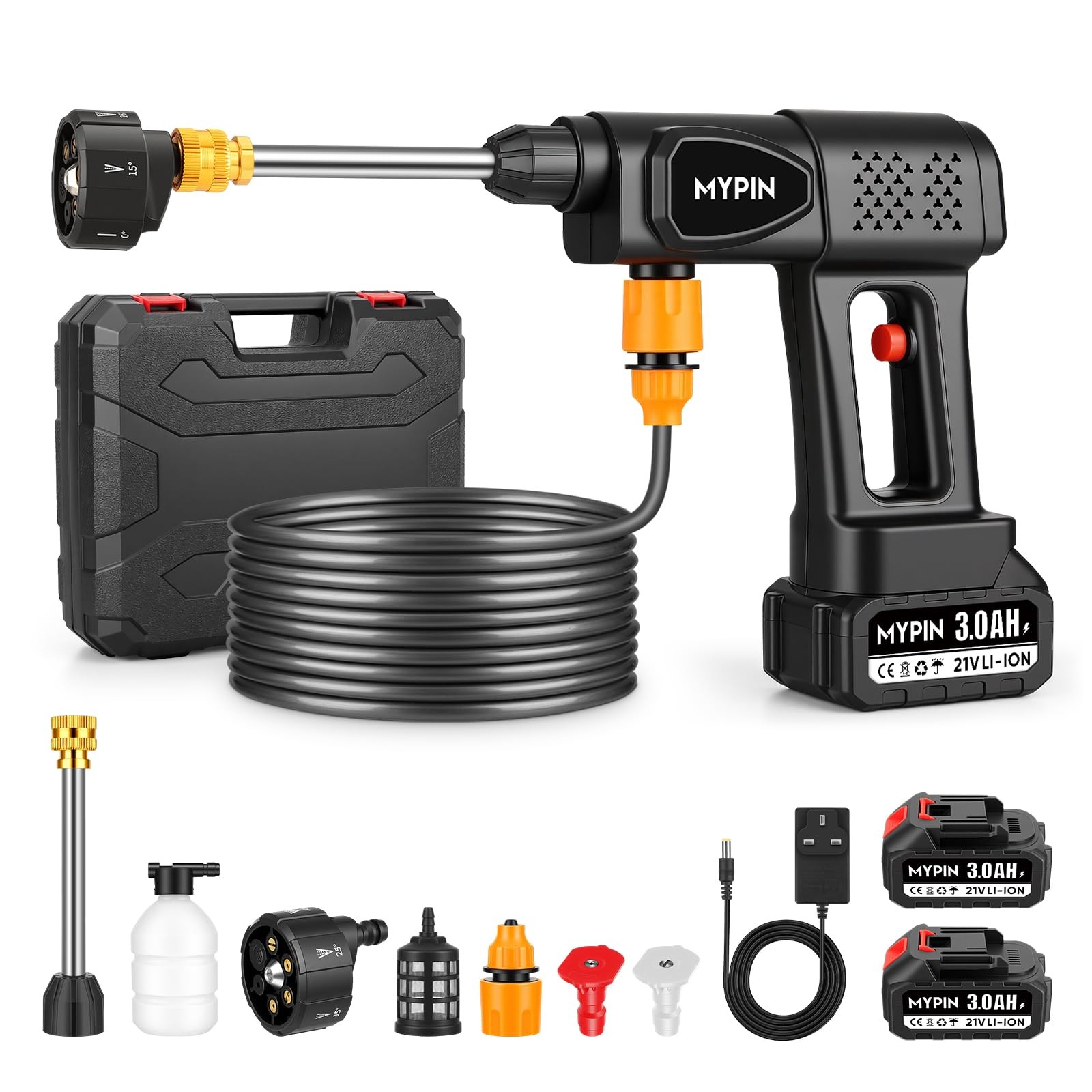 Portable Cordless 600PSI Pressure Washer, 6-in-1 Nozzle with Jet Nozzles