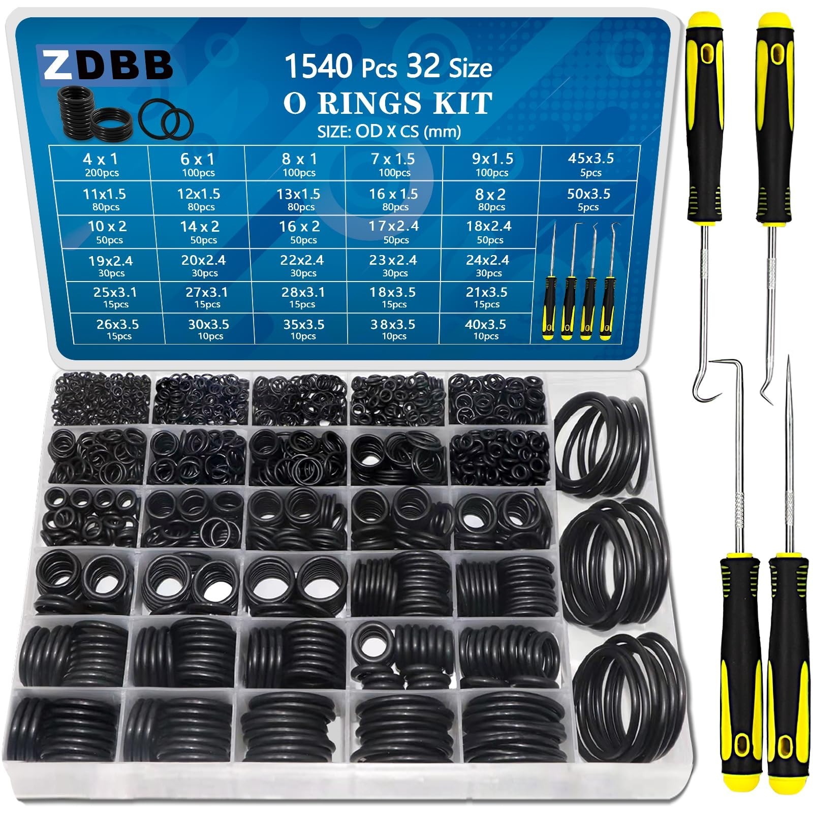 1540 Pcs Metric Nitrile Rubber O-Ring Assortment Kit for Plumbing & Automotive R