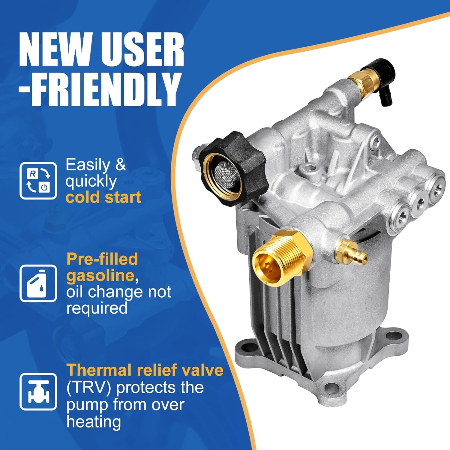 TOOLCY 3/4″ Shaft Horizontal Pressure Washer Pump, 2600-3400PSI @ 2.5 GPM