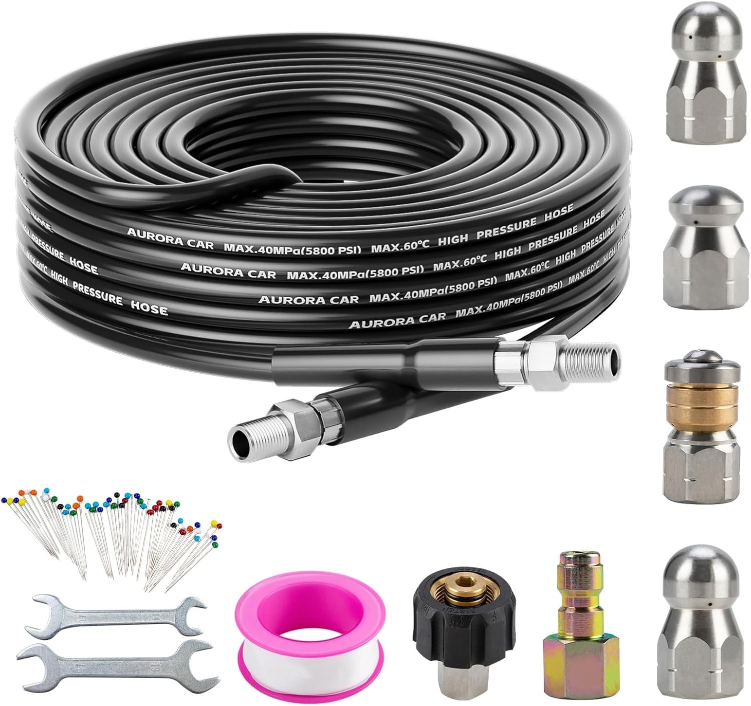 Sewer Jetter Kit 30 FT 1/4 Inch NPT 5800PSI Drain Cleaner Hose