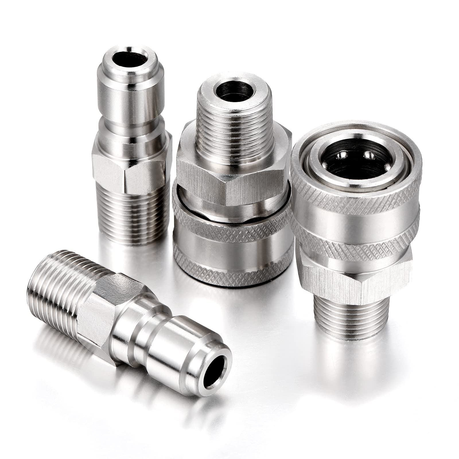 4 Sets 1/4 Inch Pressure Washer Quick Connect Couplers & Adapters Fittings