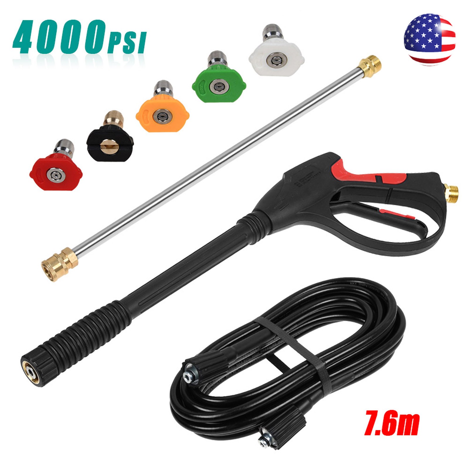 High Pressure 4000PSI Car Power Washer Gun Spray Wand Lance Nozzle and Hose Kits