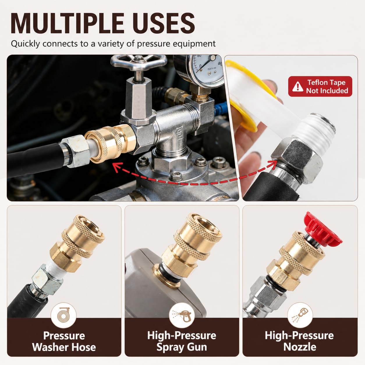 3 PCS Pressure Washer Fittings Brass 1/4 Inch Quick Connect Female NPT